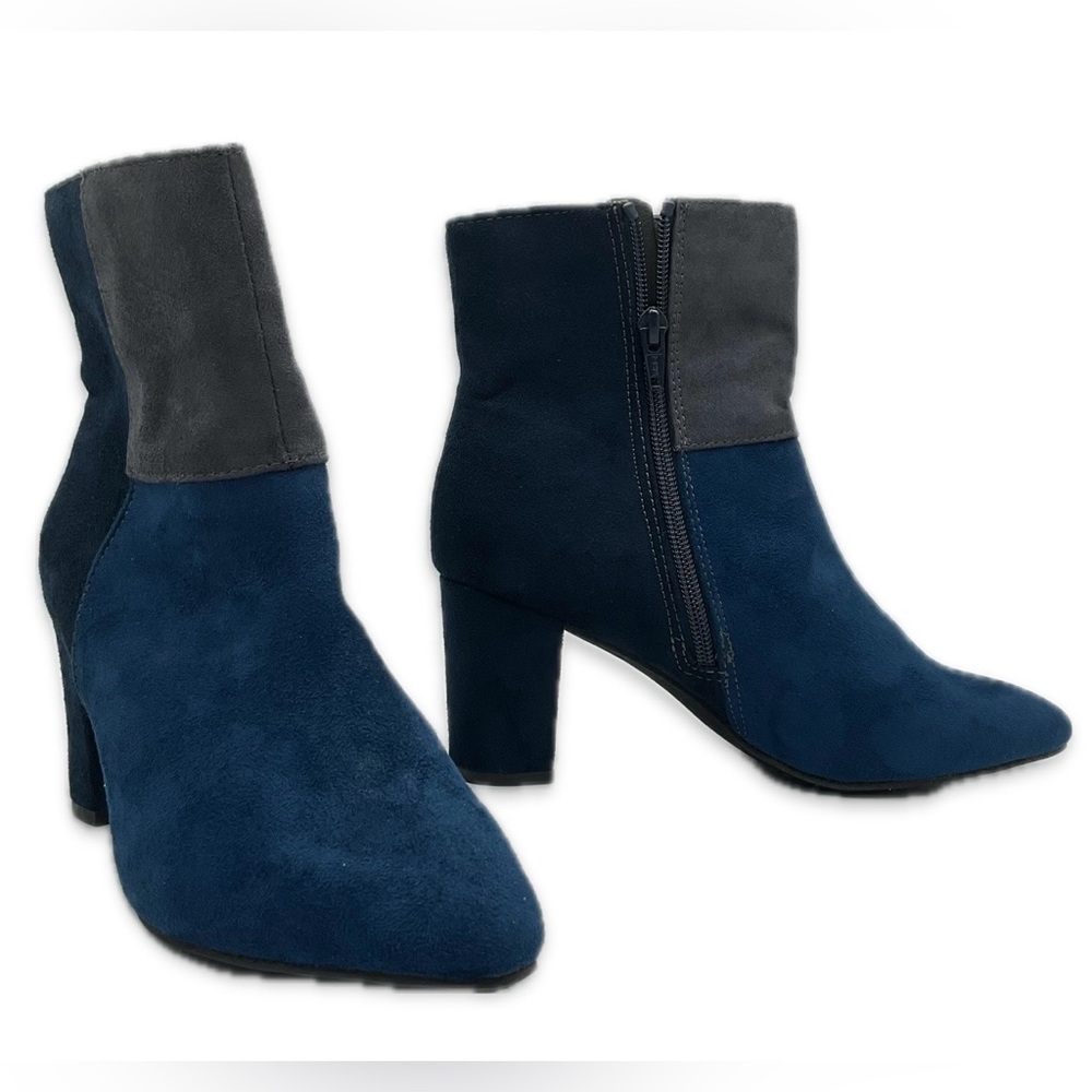 Rialto Mora Navy and Dark Grey Color Block Heeled Boots size 6.5 EUC